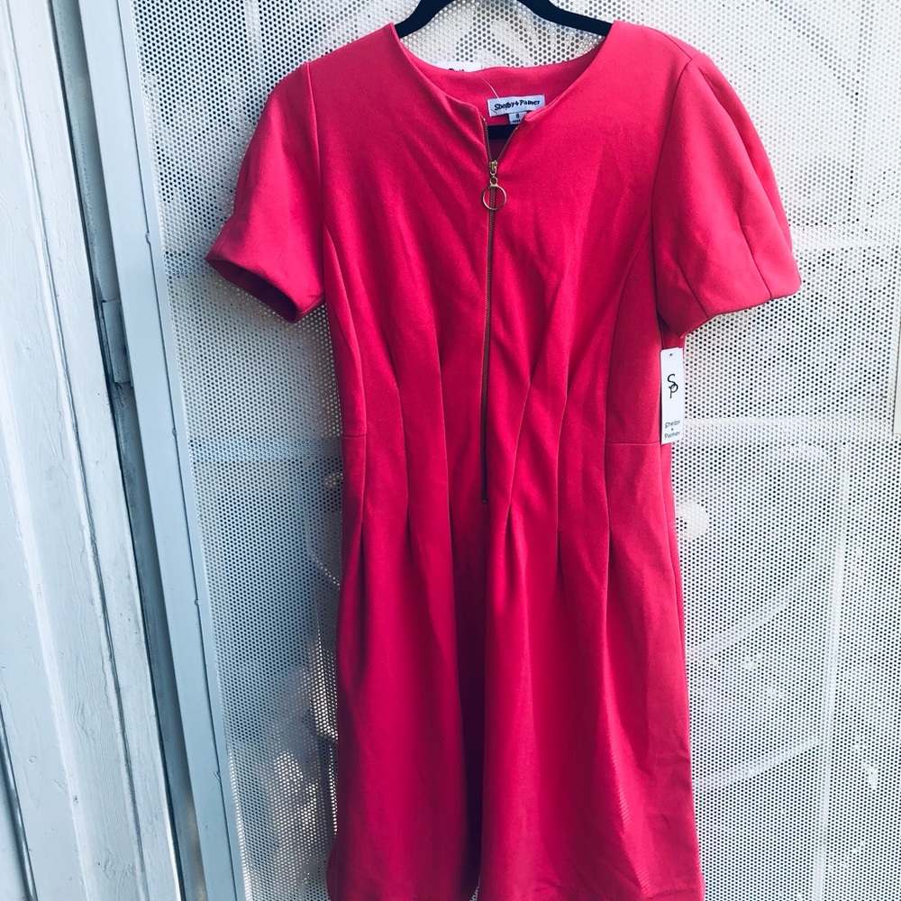 Shelby & Palmer Hot Pink Midi Dress with Front Zip